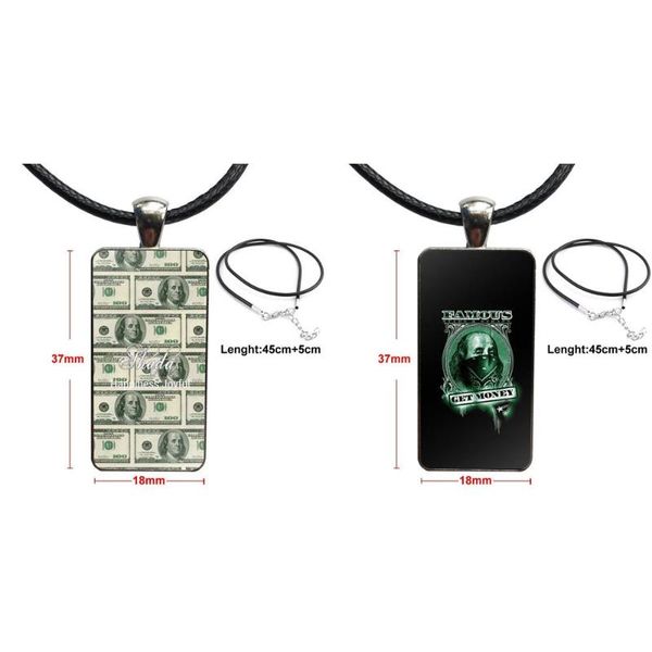 

pendant necklaces money dollars bill cash ben franklin for glass necklace handmade half rectangle, Silver