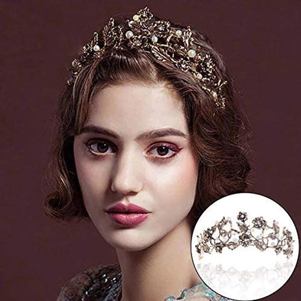 

hair clips & barrettes fashion vintage golden metal rhinestone pearl bridal tiara crown for women dress wedding accessories jewelry, Golden;silver