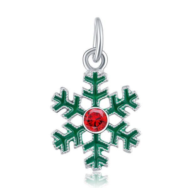 

1pcs cute green snowflake pendant diy beads adapting to original pandora charm bracelet ladies jewelry making gifts, Silver