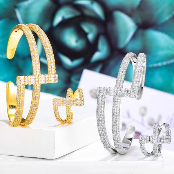 

earrings & necklace godki luxury 2rows ring set jewelry for women wedding party cubic zircon crystal cz aretes de mujer modernos, Silver