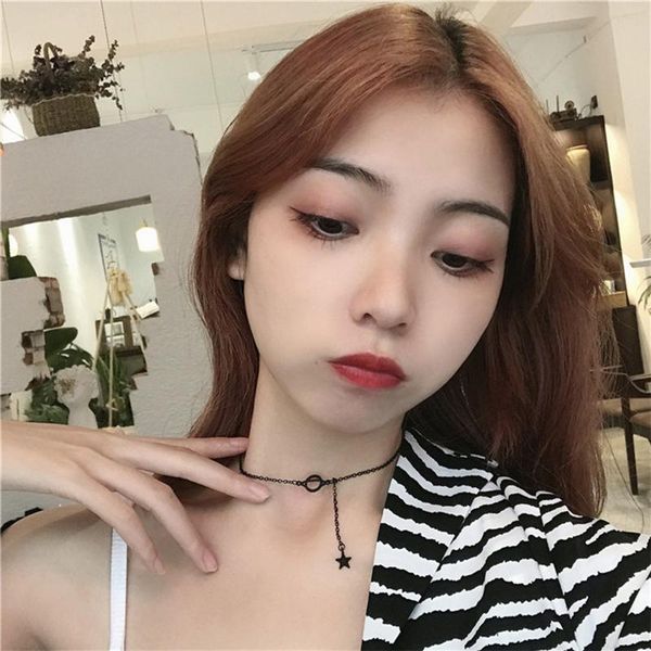 

chokers black star necklace female contracted ins cold wind students collarbone chain niche design sense neck tide, Golden;silver