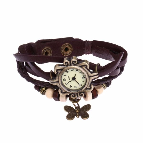 

wristwatches leather bracelet watch women charm leaf ethnic geneva style bracelets&bangles vintage lady jewelry gift, Slivery;brown