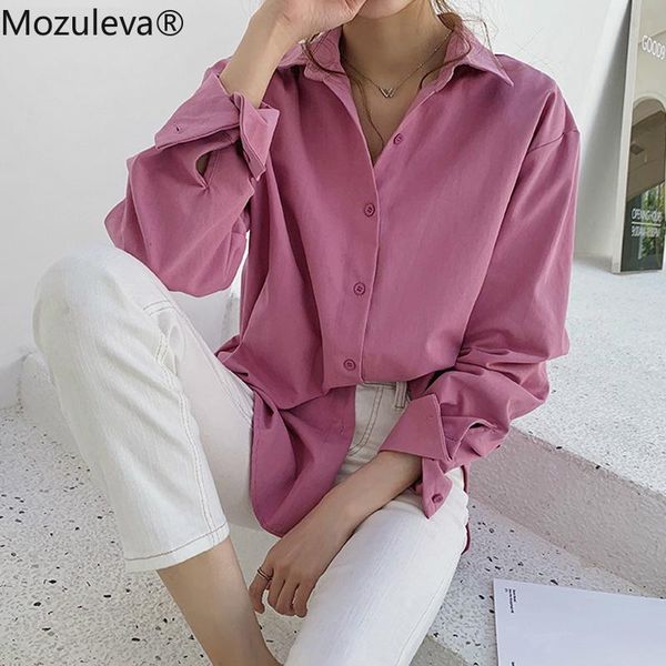 

mozuleva office ladies blouses shirts single-breasted lapel loose female shirts women blouses femme blusas mujer 2021, White