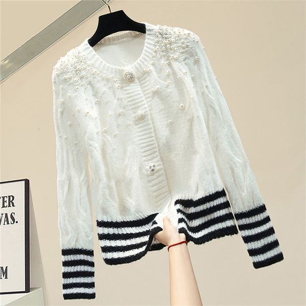 

frizzy artisanal women's cardigan striped sleeve autumn sweater 2020 new women's jersey released casual outer cardigans rb4b, White;black
