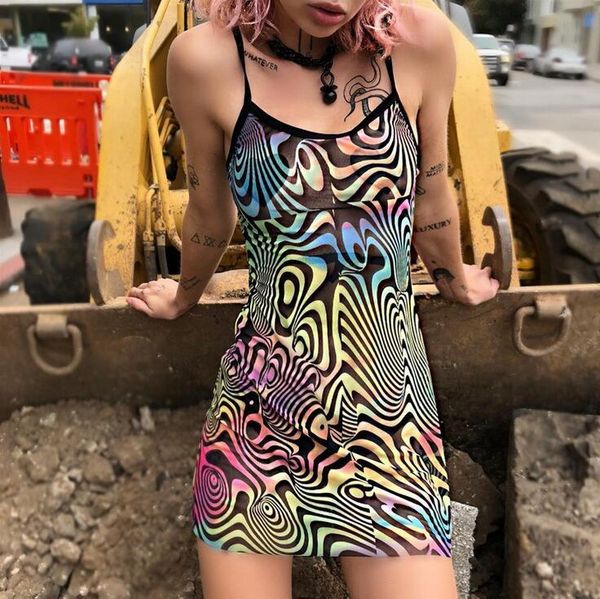 

casual dresses magogo brand ins sleeveless color print dress women's mini, Black;gray