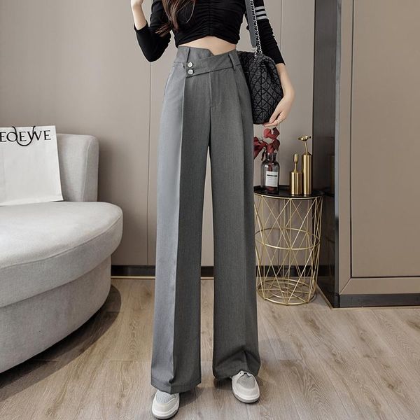 

women's pants & capris 2021 autumn fashion high waist suit long thin straight loose women wide leg trousers for, Black;white