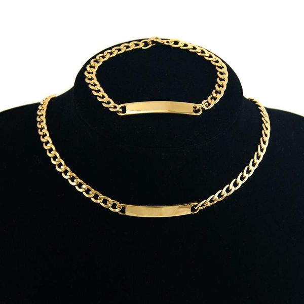 

chokers women curved id bar necklace cuban chain stainless steel couples jewelry blank collar choker for gift, Golden;silver