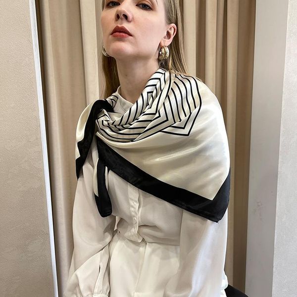 

fashion 90cm foulard spring like slik women bandana summer plaid print autumn long polka dot girl luxury headscarf scarves, Blue;gray