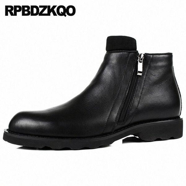 

booties business faux fur zipper black full grain shoes genuine leather 2018 winter men boots with x1pn#