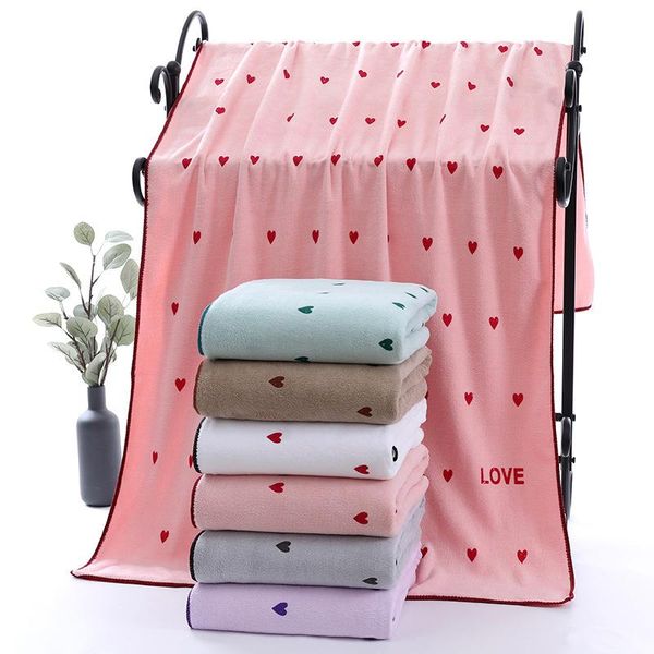 

towel 70x140cm shower bath soft comfort large beach microfiber absorbent cloth heart print home products