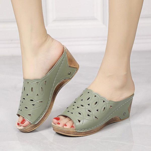 

women sandals fashion wedge roman slip-on shoe woman thick bottom slides solid women's shoes casual female sandalias de mujer, Black