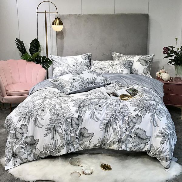 

plant printing duvet cover pillowcase bed sheet simple boy girls bedding sets 4pcs single double bedlinen ropa de cama