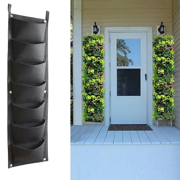 

planters & pots jardin vegetable plant wall hanging garden bag vertical gardening 7 pockets black felt fabric growing supplies