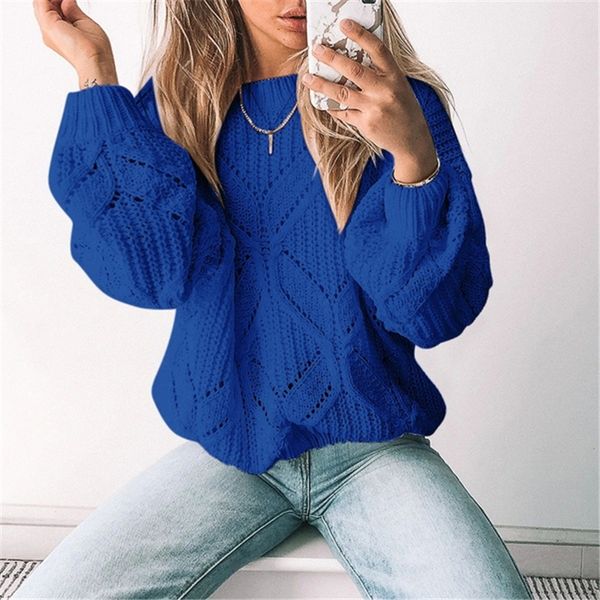 

autumn & winter women solid color sweater round neck lantern sleeve knitted pattern pullover thick knitwear outfits 2020 new hot, Red;black