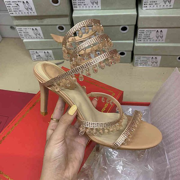 

sandals brilliant luxury brand summer rhinestones snake-like women's heel sandals womens shoe designer jh4m, Black