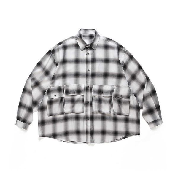 

men's casual shirts japan and south korea high street same plaid multi bag long sleeved shirt, White;black