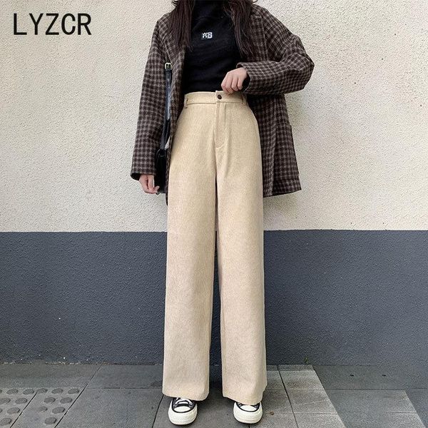 

lyzcr high waist corduroy wide leg pants women loose straight corduroy pants for women spring autumn 2021 women's trousers, Black;white