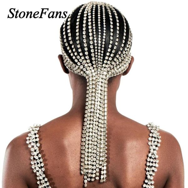 

hair clips & barrettes stonefans big rhinestone long tassel chain jewelry for women bling luxury crystal headband bridal wedding gift, Golden;silver