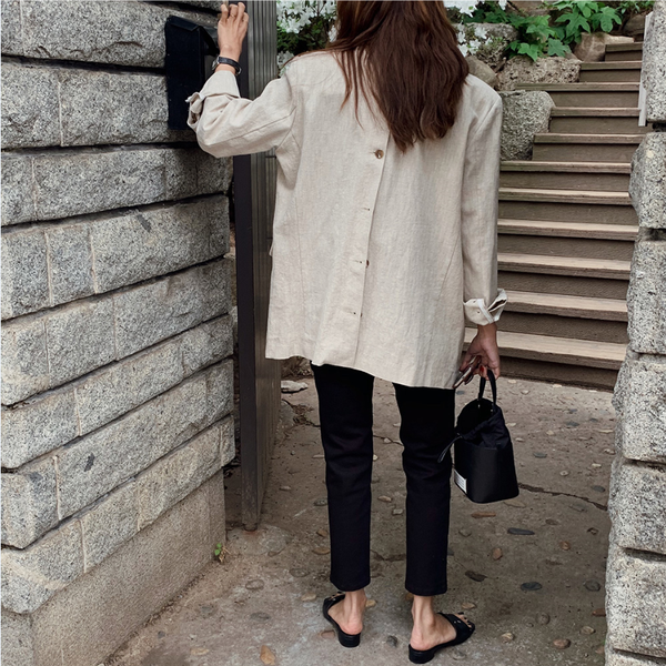

2021 spring female casual notched collar long-sleeved beige blazer coat back split single breasted loose suit 8y960, Black;brown