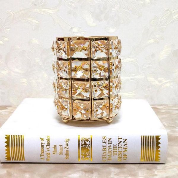 

1pc crystal metal round makeup brush storage holder case organizer (golden)