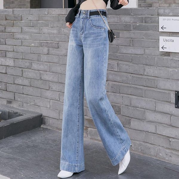 

women high-waist loose denim jeans wide-leg jeans mopping thinness height pants brand dropshipping, Blue