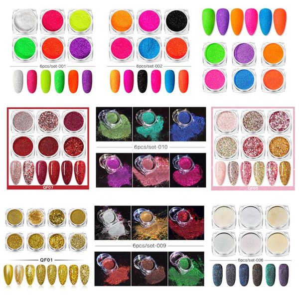 

nail glitter 54pcs/set colorful glitters set holographics powder flake art sequins diy decoration, Silver;gold