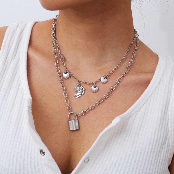 

creative jewelry personalized street racket lock alloy pendant cupid new necklace, Silver