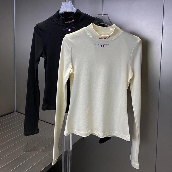 

women's blouses & shirts bottom coat for womens 2021 autumn and winter fashion brand designed half collar neck soild colour letter embr, White