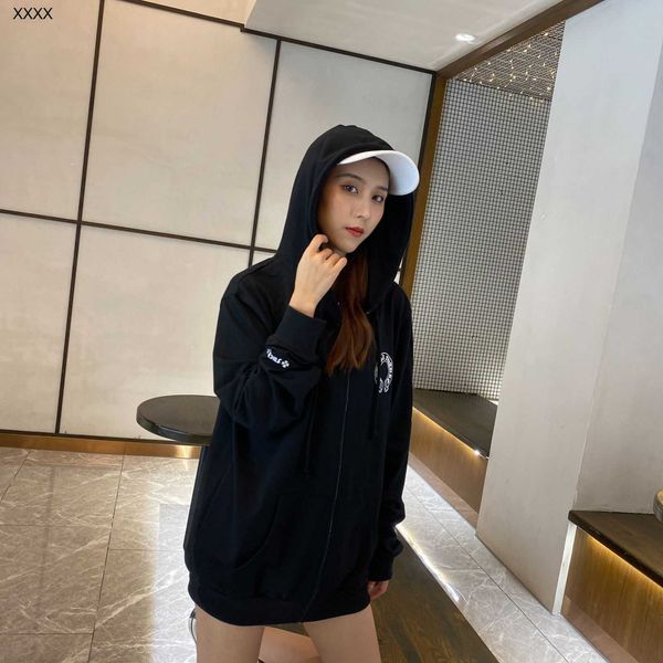 

autumn new crosin sweater women's horseshoe cross sanskrit print zipper loose coat for men, Black;gray