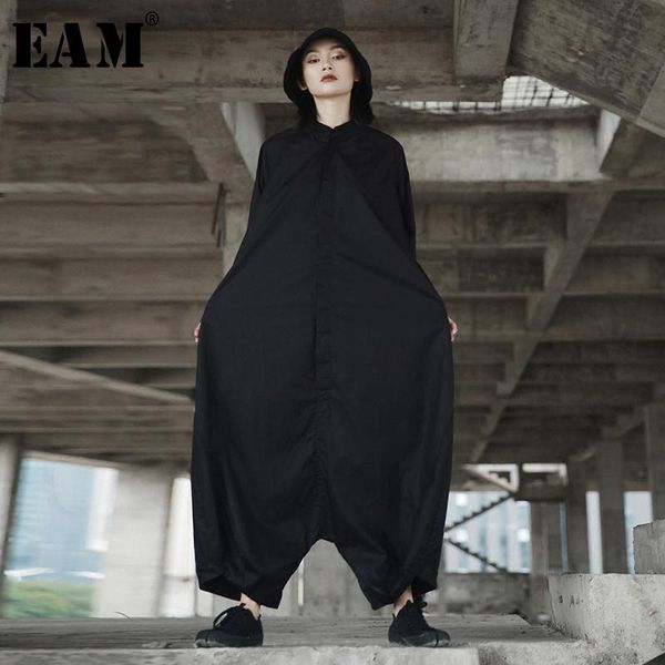 

women's jumpsuits & rompers [eam] 2021 spring trendy personality loose big size solid color half sleeve o-neck jumpsuit women ya11601, Black;white