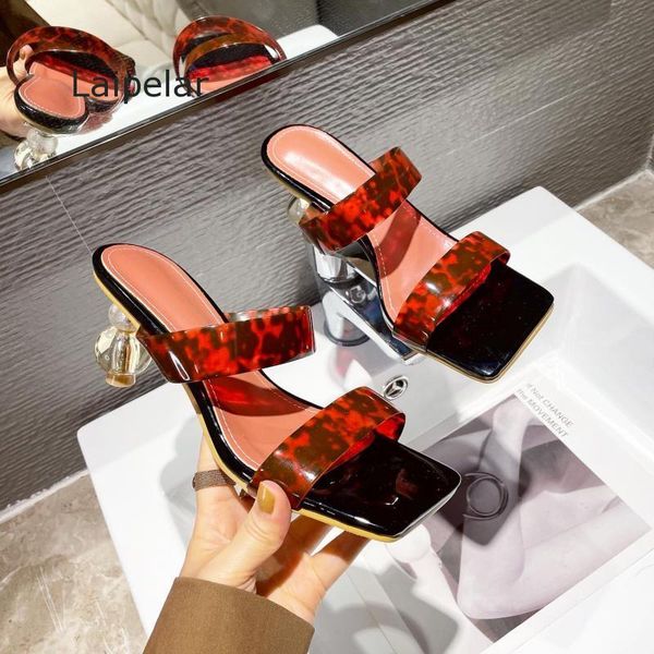 

slippers summer retro sandals women wear personality pvc transparent word with special shaped heel high heeled square fashion, Black