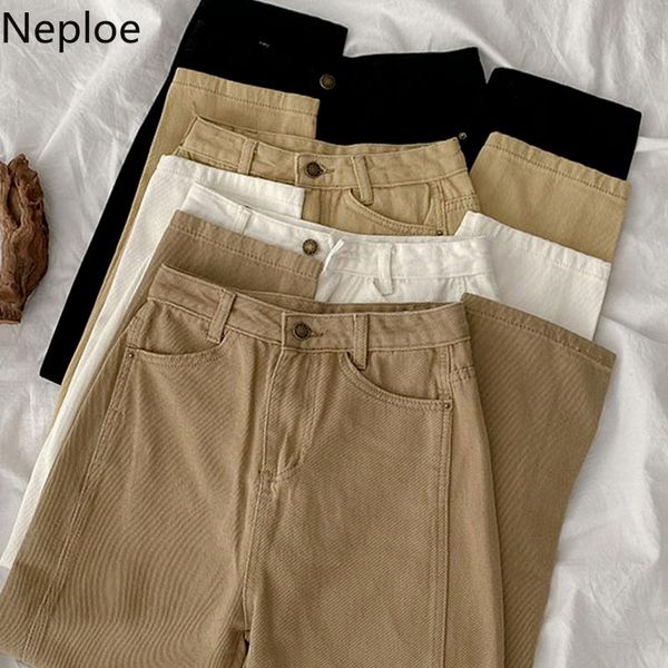 

women's pants & capris neploe vintage high waist jeans pantalones femme 2021 summer korean fashion denim trousers solid outer button st, Black;white