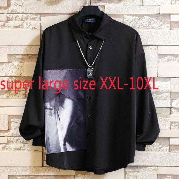 

new arrival fashion super large 10xl bust 165cm oversize casual loose long sleeve casual shirts print plus size 2xl3xl4xl-10xl, White;black