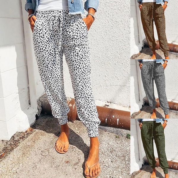 

summer 2021 women's dress pants loose leopard print lace-up slacks, Black;white