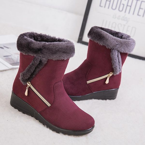 

boots women snow 2021 fashion warm shoes side zipper waterproof round toe ladies zapatos de mujer, Black