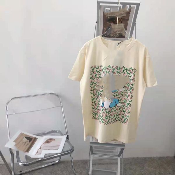 

luxury design summer round neck pullover loose cartoon cat casual short sleeve t-shirt for lovers, White