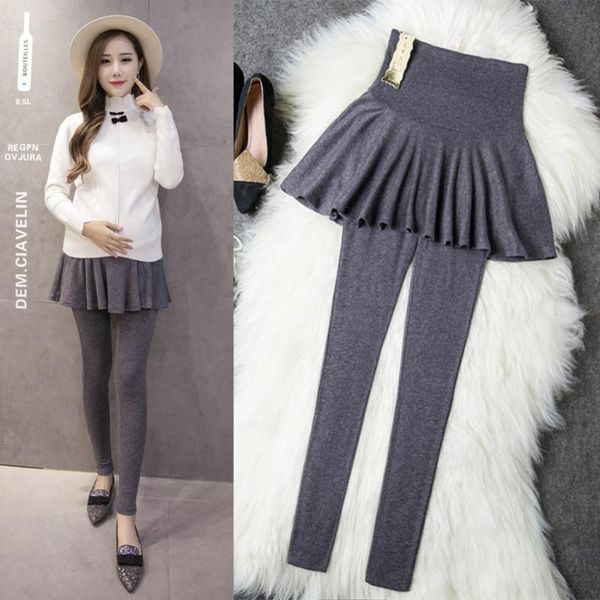 

maternity bottoms cotton pants false two pieces slim leggings for pregnant women high-waisted belly pregnancy clothes, White