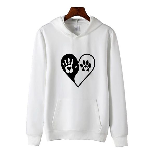 

men's hoodies & sweatshirts black and white dog human hand cotton sportswear hoodie women's boy's clothes