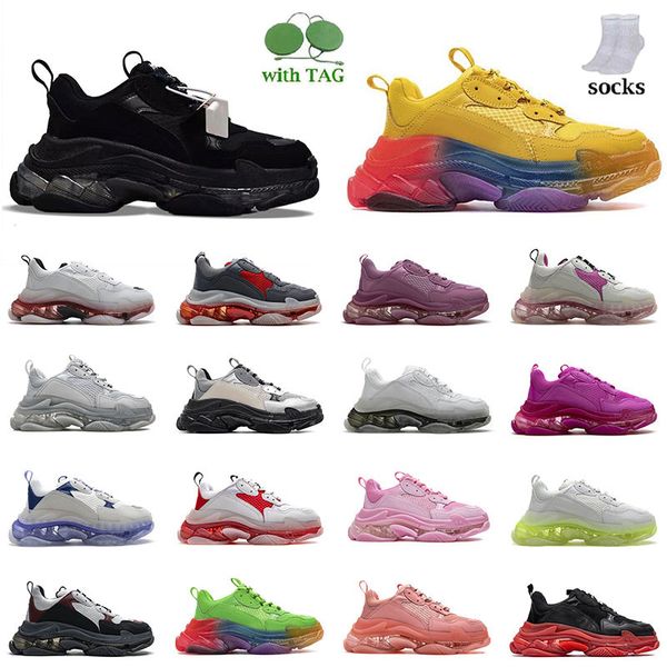 

designer men women triple s casual shoes old dad triples black rainbow yellow female street fashion cherry blossom pink crystal sneaker vint