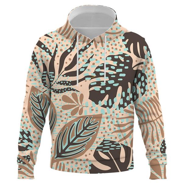 

men's hoodies & sweatshirts 3d printed leaf pattern pullover men women hooded casual long-sleeved hoodie outwear streetwear, Black
