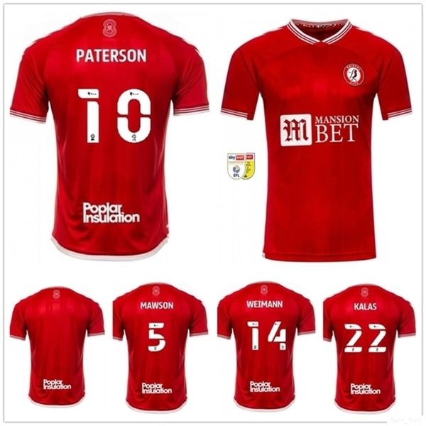 

20 21 bristol city football jersey 10 paterson mawson martin diedhiou wells massengo kalas dasilva custom 2020 weimann home red soccer shirt, Black;yellow