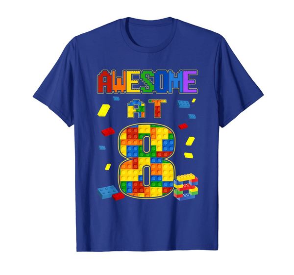 

birthday shirt for kids 8 building blocks bricks theme party, White;black