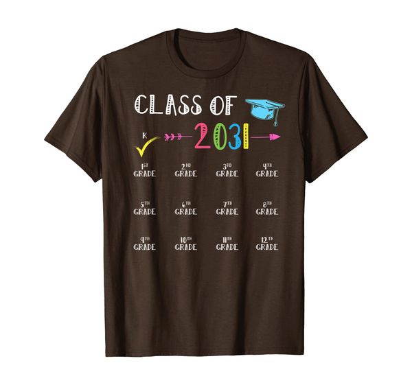 

class of 2031 grow with me t shirt with space for checkmarks, White;black