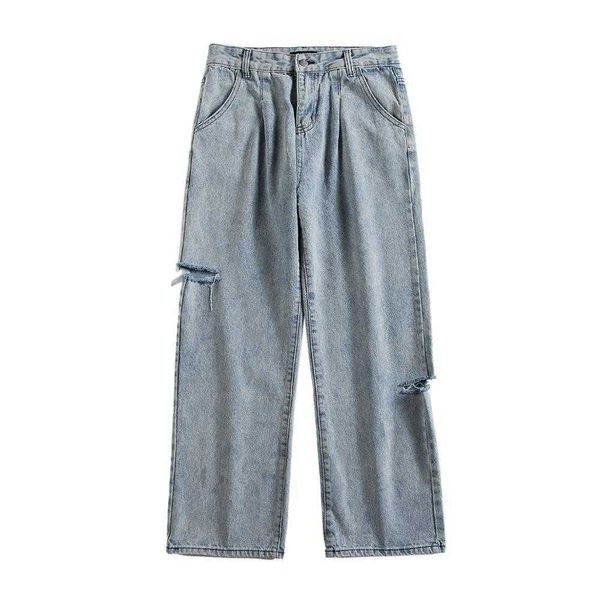

men's jeans mens korean hole hip hop blue vintage straight fashoins casual trousers denim w2so pe87
