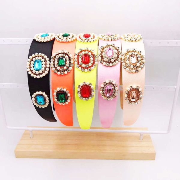 

headband multicolor rhinestone pearl female style wide brimmed ornament, Black;brown