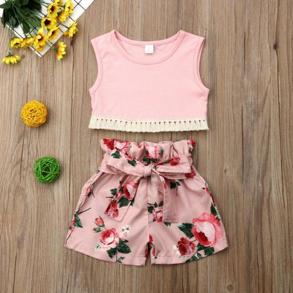 

clothing sets summer toddler baby girl clothes set tassel vest floral shorts pants outfits 2pcs sunsuit children kids, White