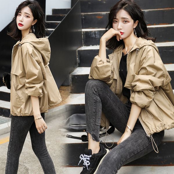 

luxury women's short coatshy honey cloth 2021 spring and autumn windbreaker women's short korean casual loose hooded et batch, Black;brown