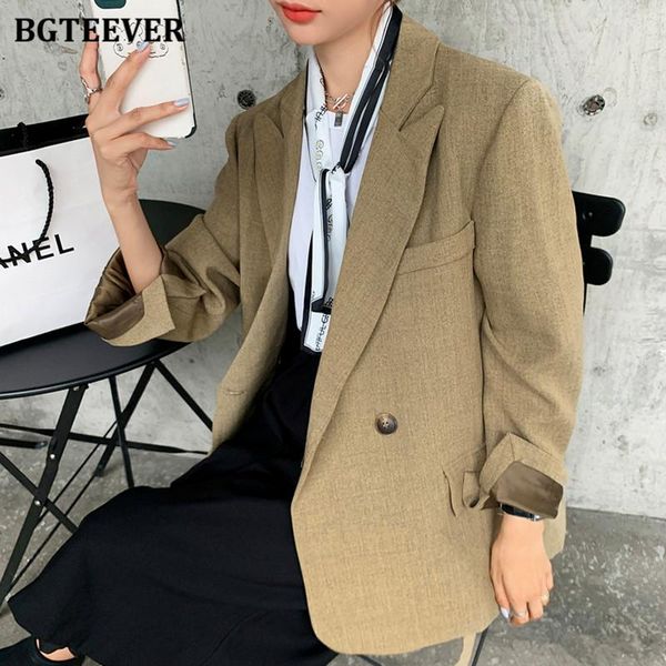 

women's suits & blazers bgteever vintage double breasted women solid suit jackets 2021 autumn loose notched collar female blazer ladie, White;black