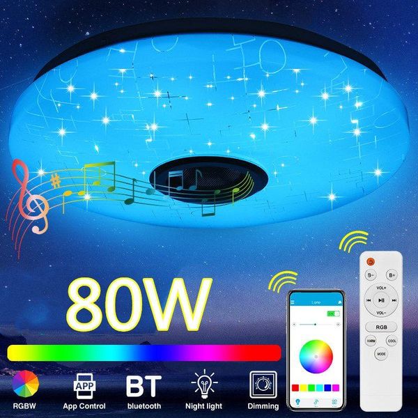 

ceiling lights 80w led music light rgb bluetooth speaker lamp home party bedroom ac220/85-265v remote dimmable+app smart colorful