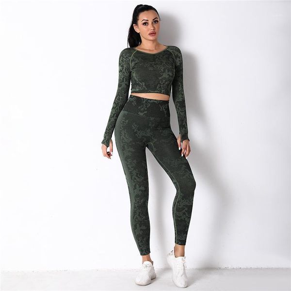

yoga outfit camouflage push up slim set for women 2021 fashion sports running jogging fitness suit long sleeve shirts and pants